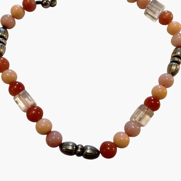 Beaded  Bracelet Pink Peach Silver Handmade Jewelry - Picture 3 of 6